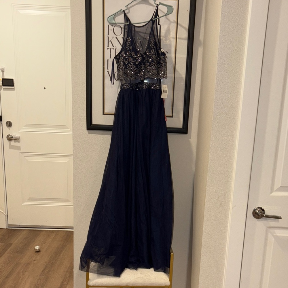 Teeze Me Navy and Gold Prom Dress